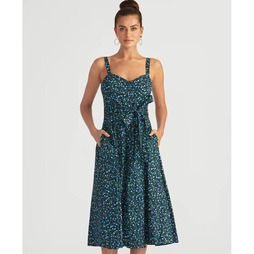 Rachel Rachel Roy Fit & Flare Midi Sleeveless Dress Green/Navy Floral Size 0